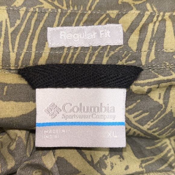 XL Men's Columbia cotton shirt palm leaf print button up  army green light green - Picture 5 of 5